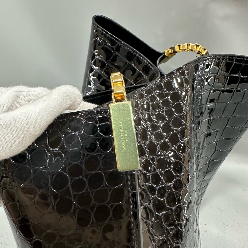 ysl 634804 黑色漆皮鱷魚紋金鏈 肩背包 booktote-4