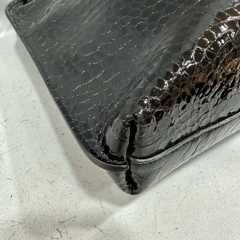 ysl 634804 黑色漆皮鱷魚紋金鏈 肩背包 booktote-7