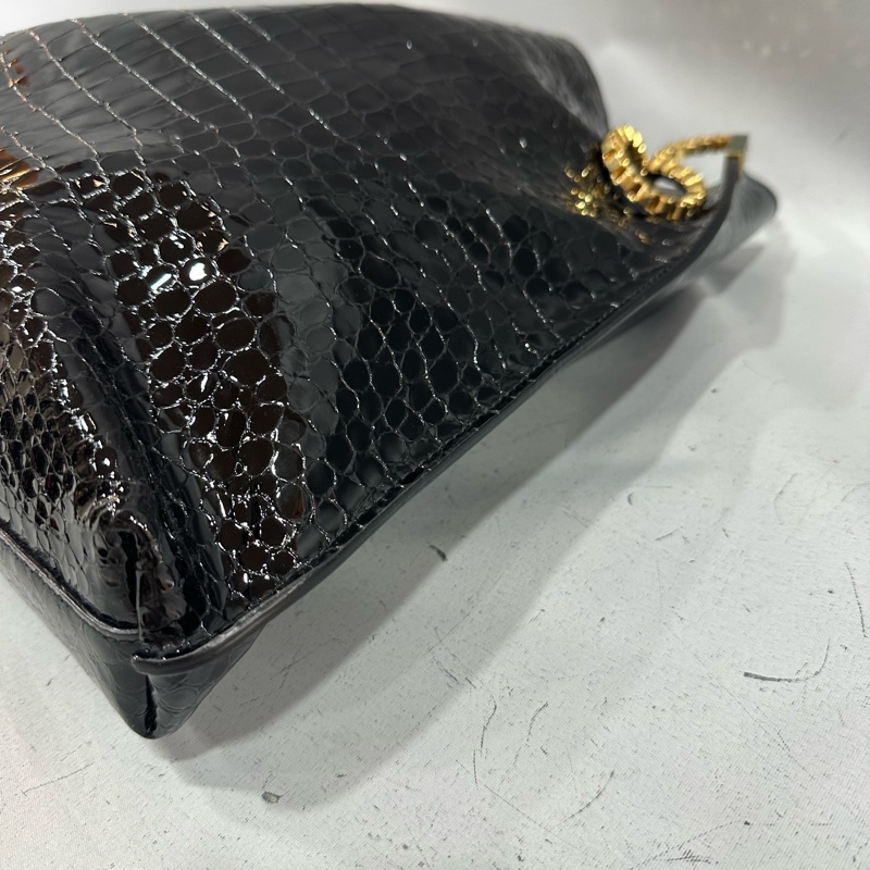 ysl 634804 黑色漆皮鱷魚紋金鏈 肩背包 booktote-10