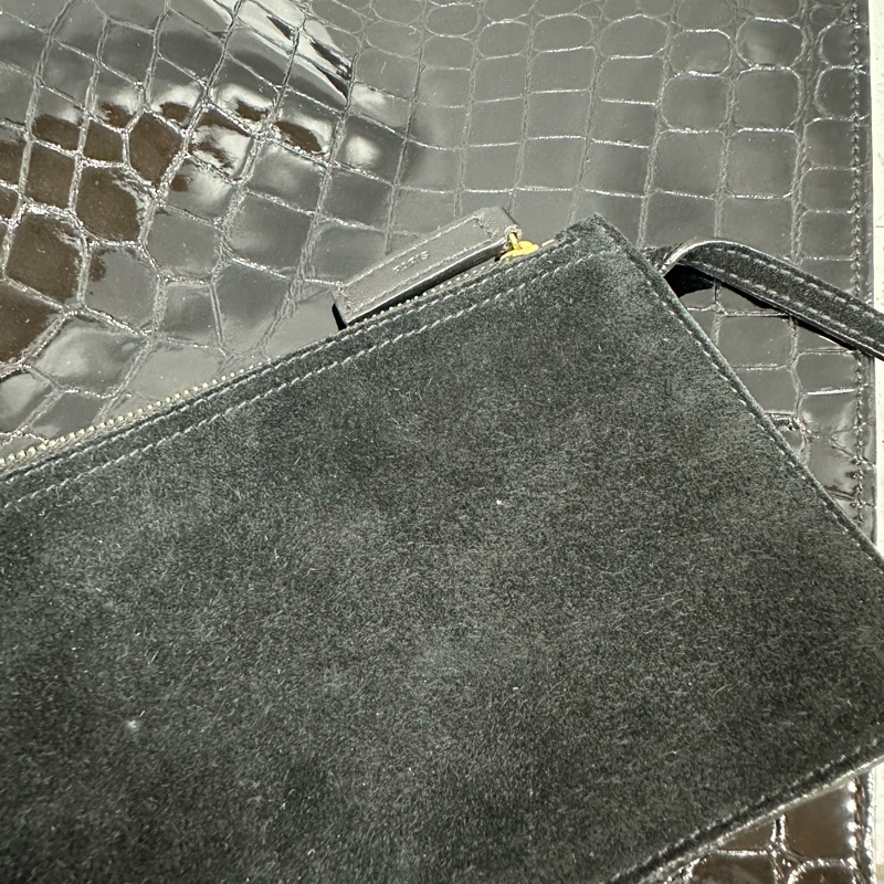 ysl 634804 黑色漆皮鱷魚紋金鏈 肩背包 booktote-15