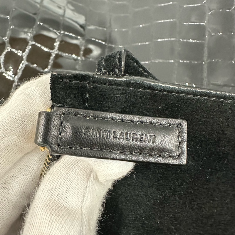ysl 634804 黑色漆皮鱷魚紋金鏈 肩背包 booktote-18