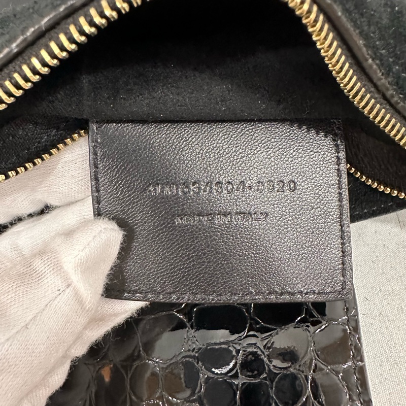 ysl 634804 黑色漆皮鱷魚紋金鏈 肩背包 booktote-20