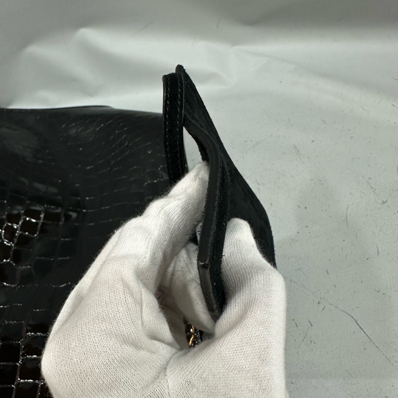 ysl 634804 黑色漆皮鱷魚紋金鏈 肩背包 booktote-22
