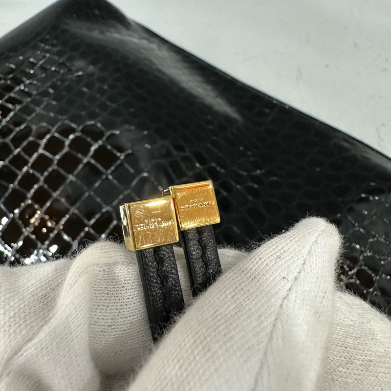 ysl 634804 黑色漆皮鱷魚紋金鏈 肩背包 booktote-24
