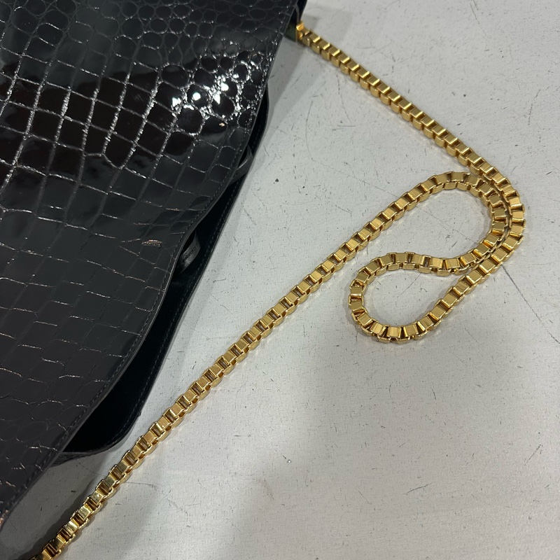 ysl 634804 黑色漆皮鱷魚紋金鏈 肩背包 booktote-27