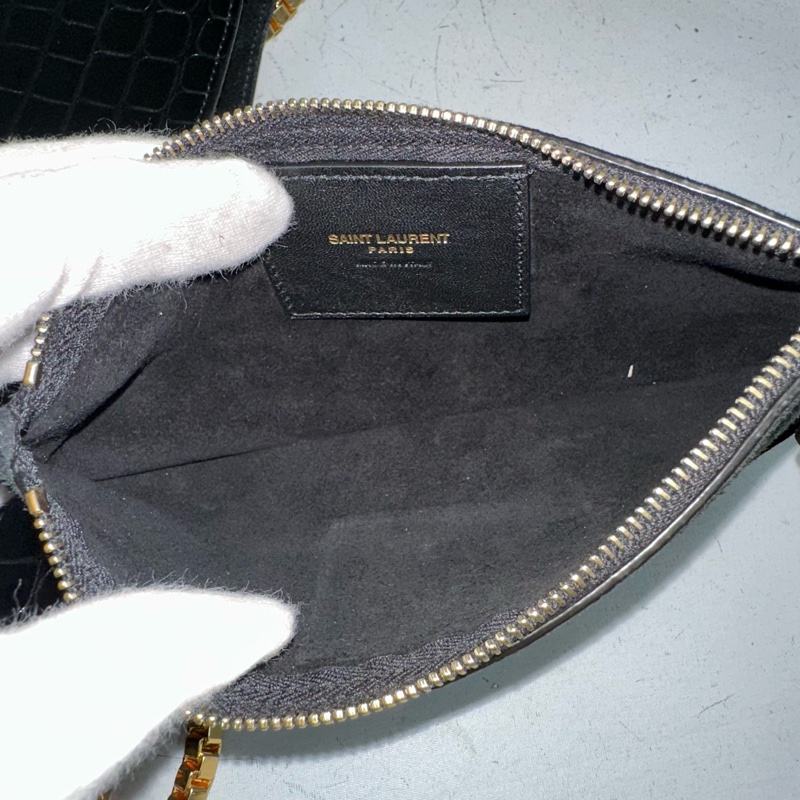 ysl 634804 黑色漆皮鱷魚紋金鏈 肩背包 booktote-31