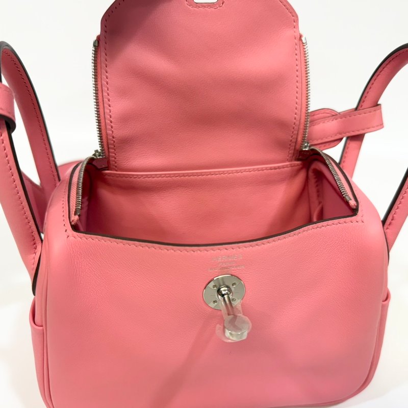 HERMES 8W唇膏粉銀釦Swift牛皮mini lindy-10