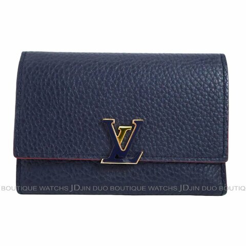 金鐸精品~2441 LOUIS VUUTTON LV路易威登 M63741 CAPUCINES深藍小牛皮三折中短夾