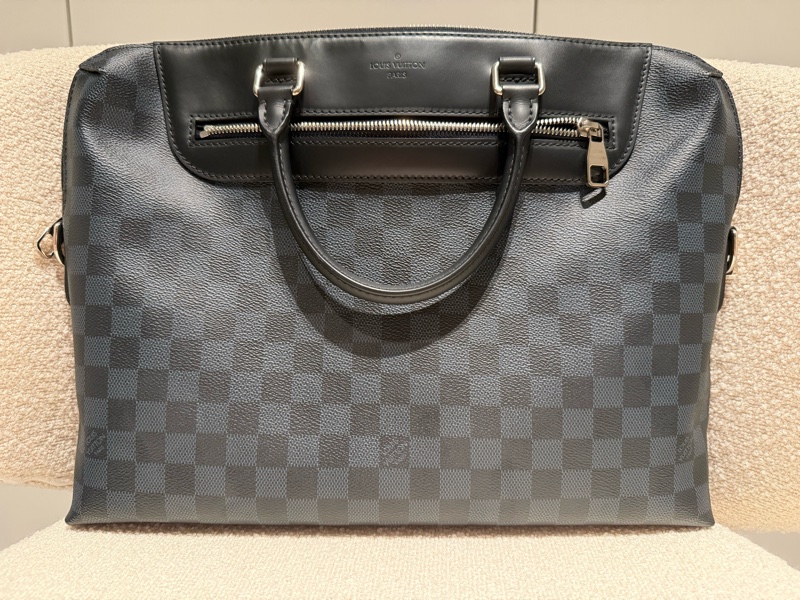 LV灰/深藍棋盤格公事包-0