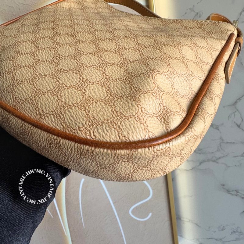 CELINE Vintage Macadam Shoulder Bag 中古 茶色 老花 肩背包-5