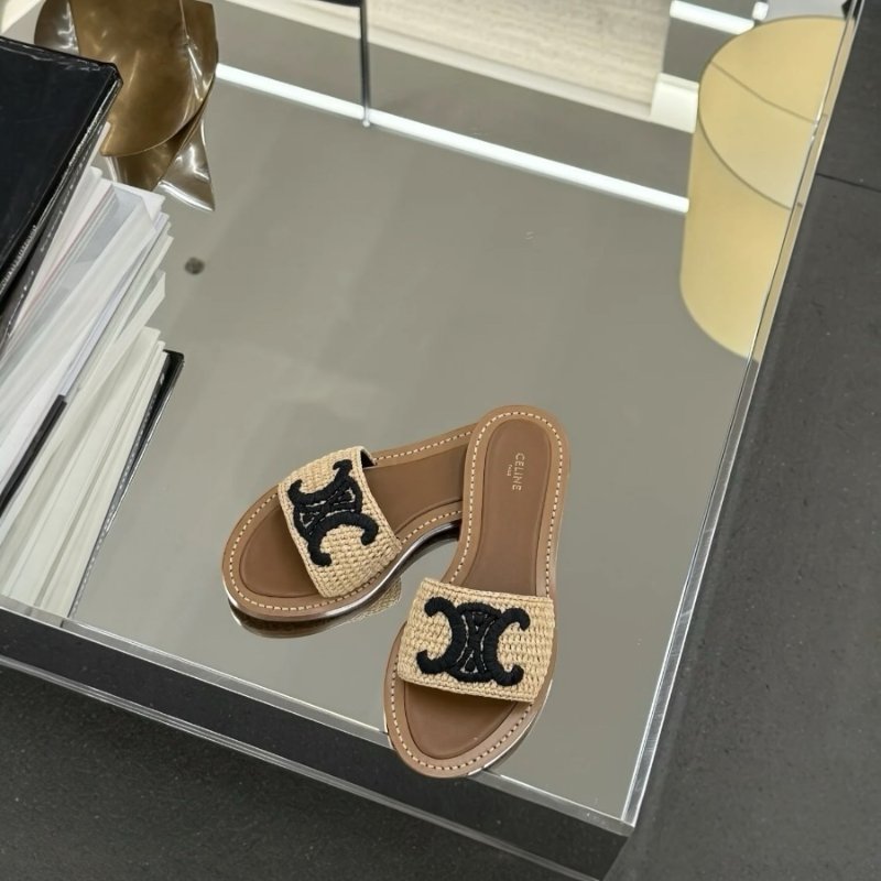 🛫早秋當季新品🛬Celine 357925 Lympia 草編穆涼拖鞋 EU 36/36.5/37-1