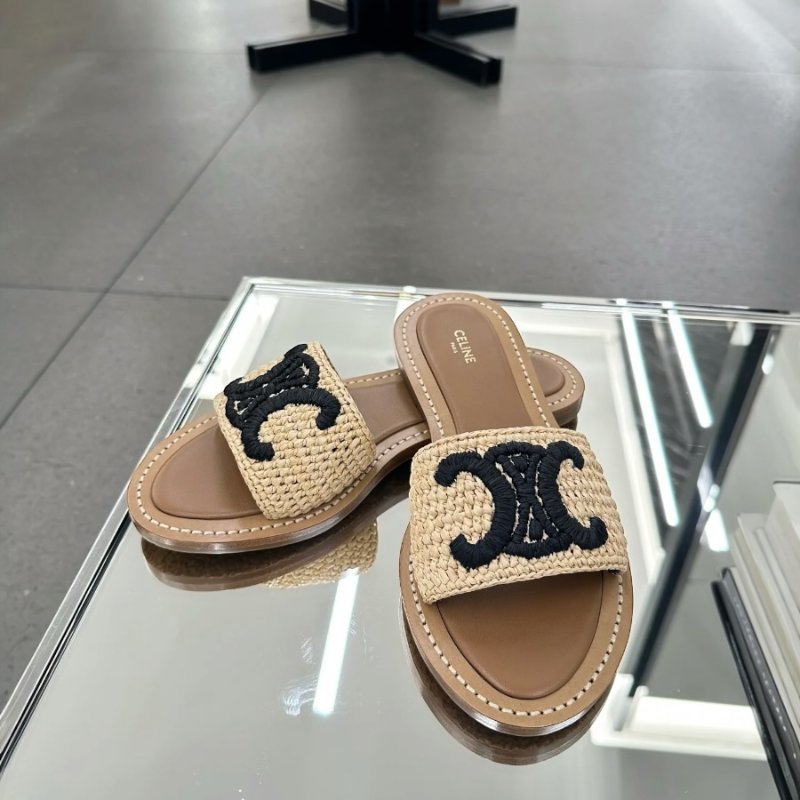🛫早秋當季新品🛬Celine 357925 Lympia 草編穆涼拖鞋 EU 36/36.5/37-3