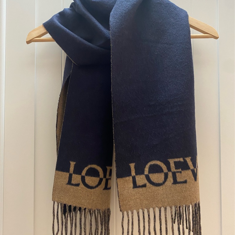 LOEWE 羊毛藍啡雙色圍巾 （全新）-0