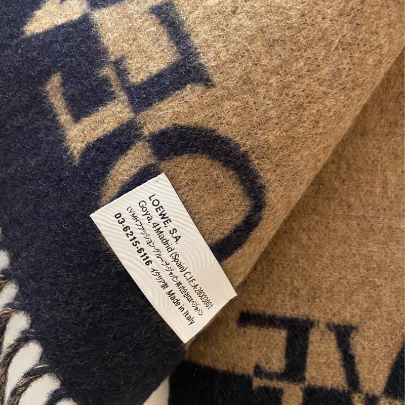 LOEWE 羊毛藍啡雙色圍巾 （全新）-2