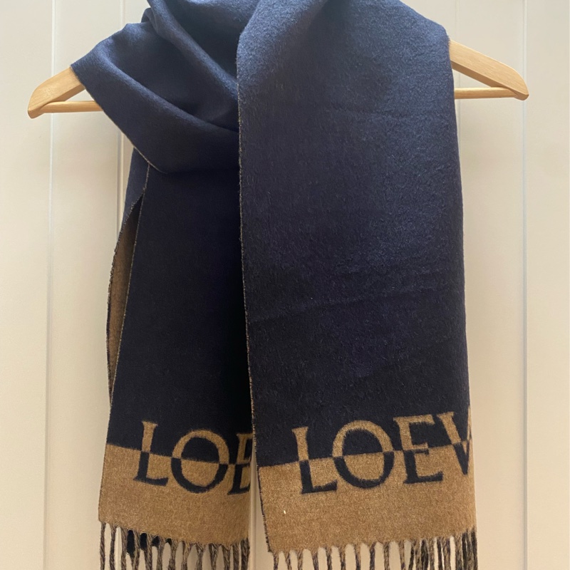 LOEWE 羊毛藍啡雙色圍巾 （全新）-4