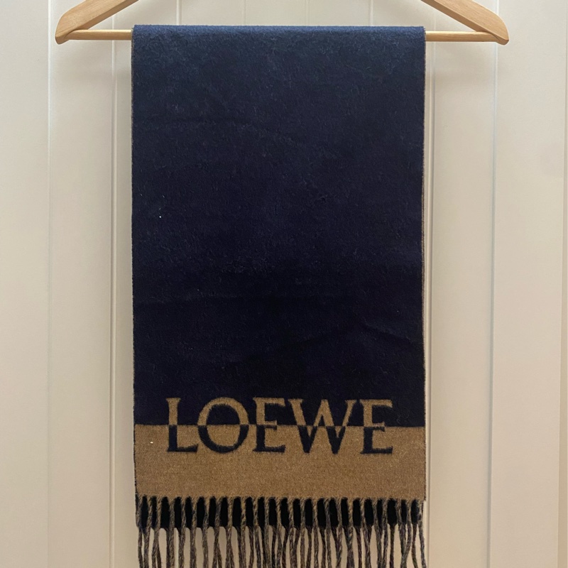LOEWE 羊毛藍啡雙色圍巾 （全新）-7