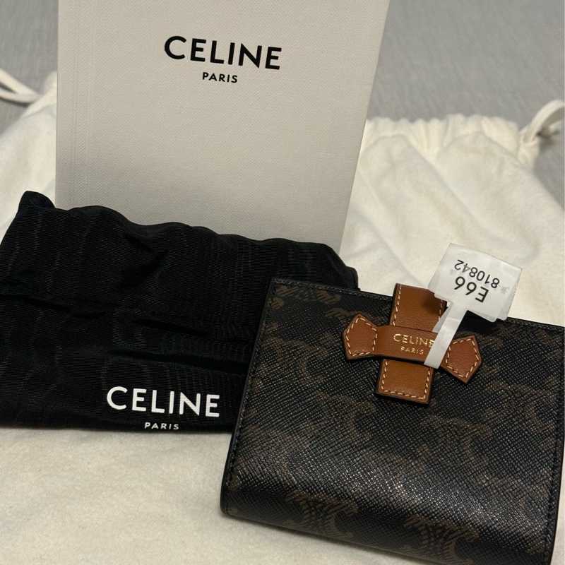 Celine triomphe 經典印花扣式零錢短夾 深啡/棕色 全新-2