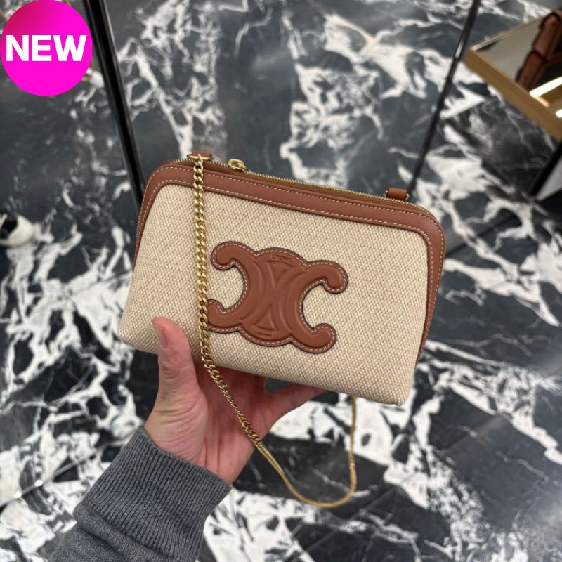 🛫早秋當季新品🛬Celine Cuir Triomphe 凱門帆布小牛皮金鍊迷你包-0