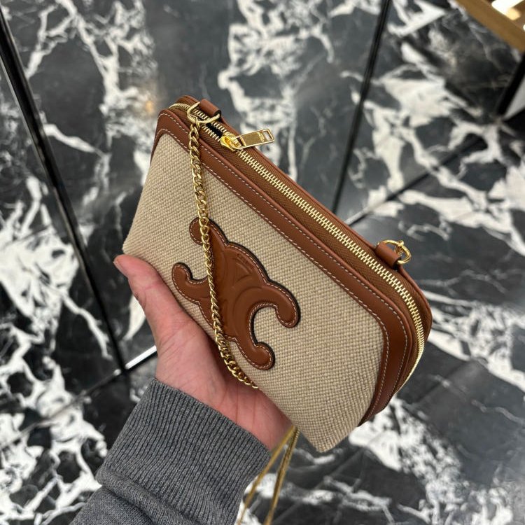 🛫早秋當季新品🛬Celine Cuir Triomphe 凱門帆布小牛皮金鍊迷你包-2