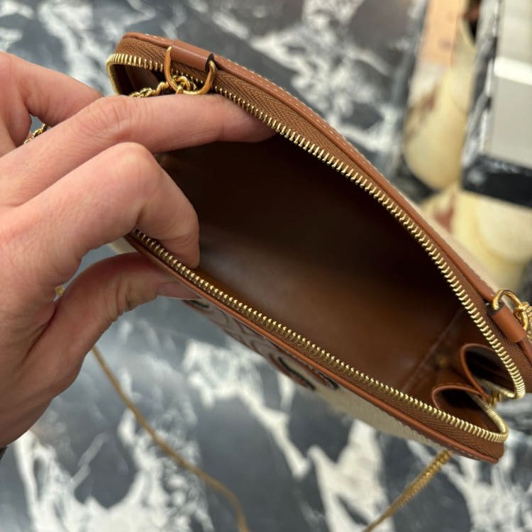 🛫早秋當季新品🛬Celine Cuir Triomphe 凱門帆布小牛皮金鍊迷你包-4