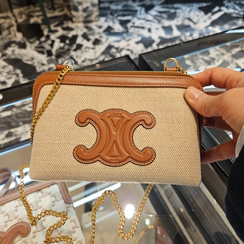 🛫早秋當季新品🛬Celine Cuir Triomphe 凱門帆布小牛皮金鍊迷你包-8