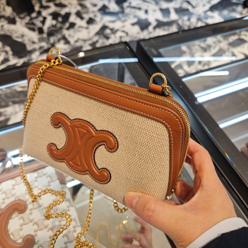 🛫早秋當季新品🛬Celine Cuir Triomphe 凱門帆布小牛皮金鍊迷你包-9