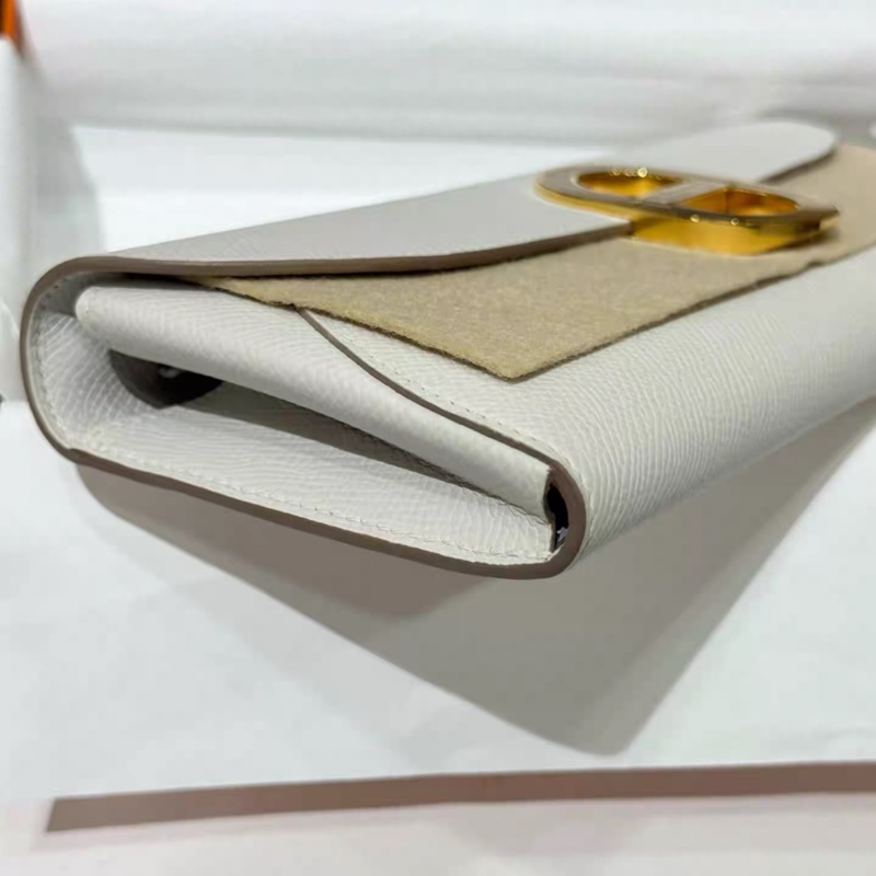 有購證💓 愛馬仕Hermes豬鼻子奶灰色金扣包  B刻-5