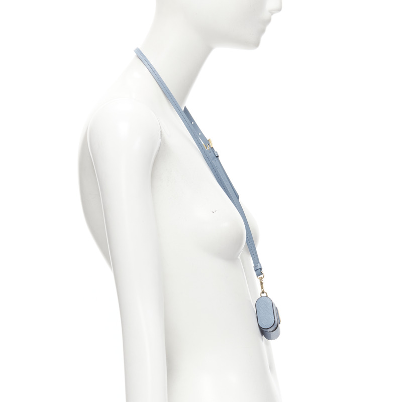 PRADA Symbole Triangle logo saffiano leather AirPods lanyard bag sky blue-3