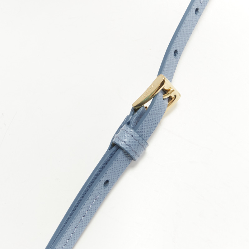 PRADA Symbole Triangle logo saffiano leather AirPods lanyard bag sky blue-7