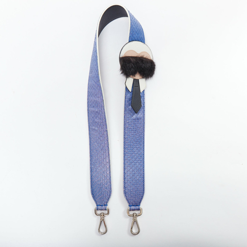 rare FENDI Karlito purple scaled leather Karl fur cartoon applique bag strap-0