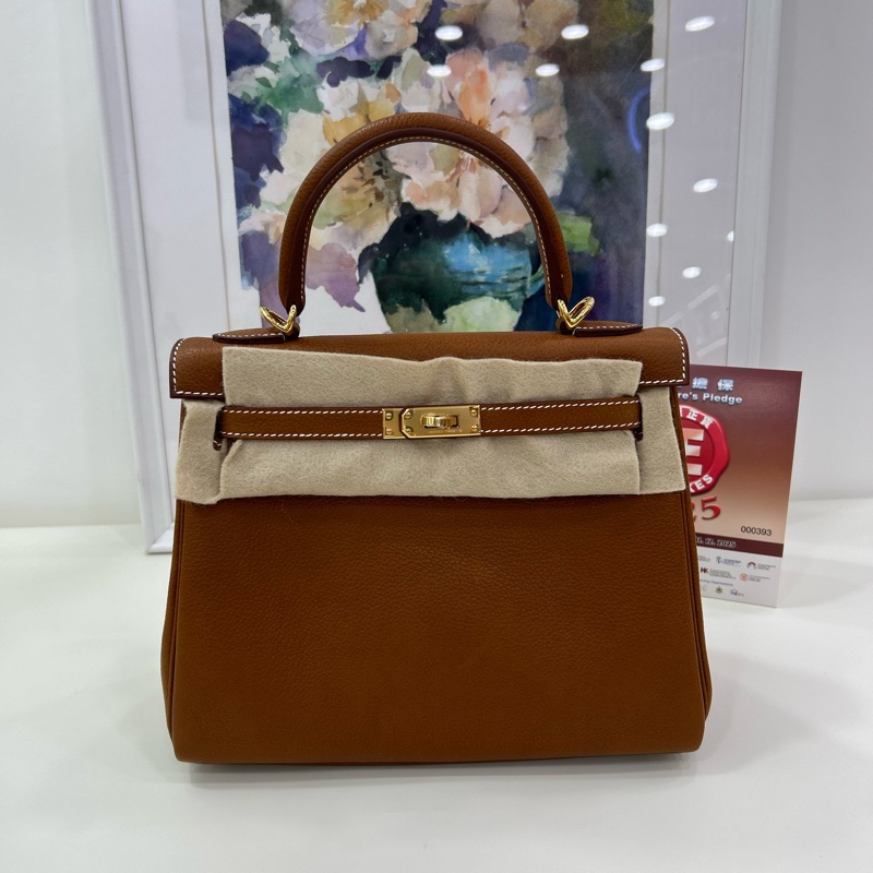 愛馬仕 Kelly 25 金棕金扣 福寶馬鞍皮 雙肩帶  K刻  全新全套 Hermes Kelly 25 Stamp K Gold color GHW Barenia Faubourg leather Double Straps Brand New full set-0