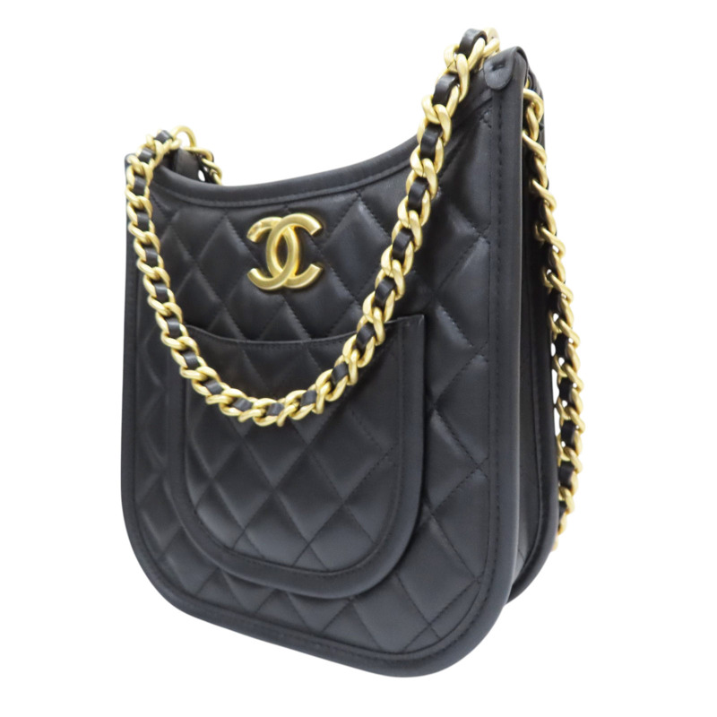 黑色 菱格紋 牛皮 Hobo 肩背包 金扣【CHANEL 香奈兒】 AS4532-2