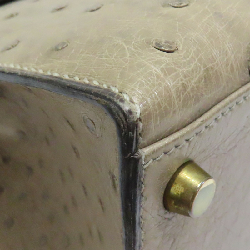 卡其色 鴕鳥皮 Kelly 28 凱莉包 兩用包 ○U刻 金扣【HERMES 愛馬仕】-11