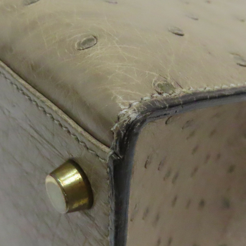 卡其色 鴕鳥皮 Kelly 28 凱莉包 兩用包 ○U刻 金扣【HERMES 愛馬仕】-14