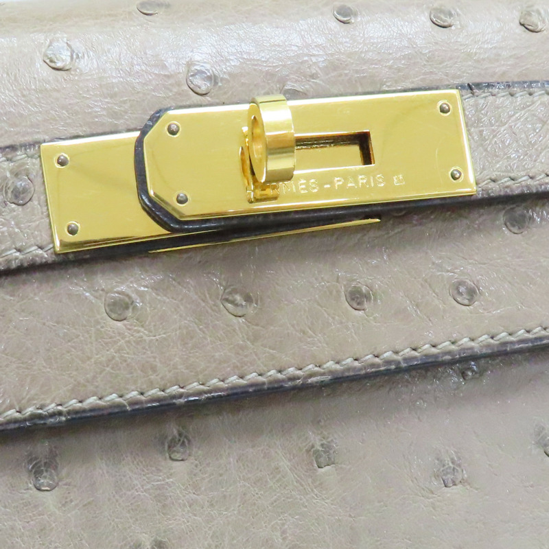 卡其色 鴕鳥皮 Kelly 28 凱莉包 兩用包 ○U刻 金扣【HERMES 愛馬仕】-17