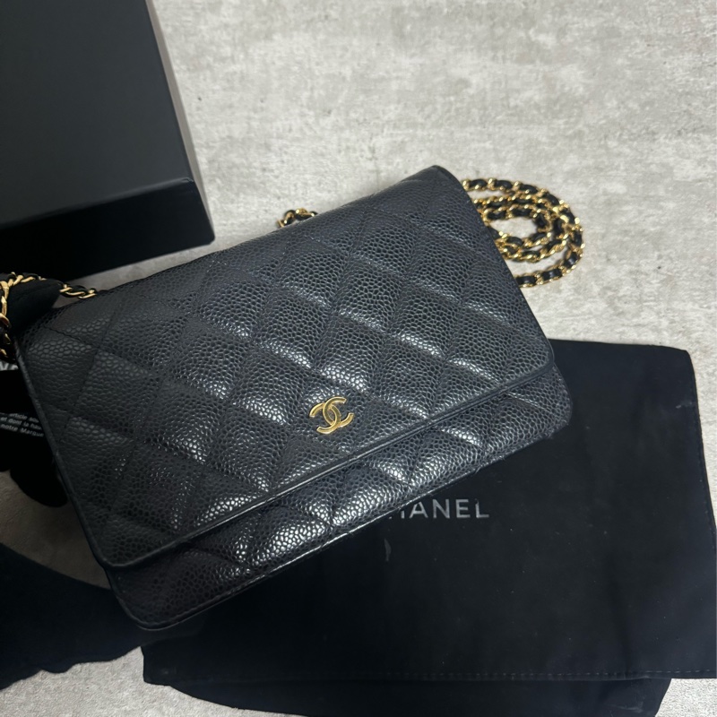 正品 Chanel woc經典黑金荔枝皮-2
