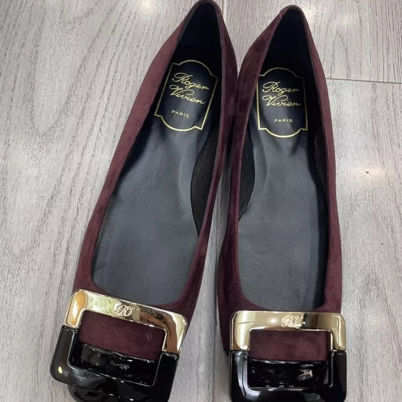 Roger Vivier 方扣麂皮平底鞋 35.5號 全新僅試穿-0