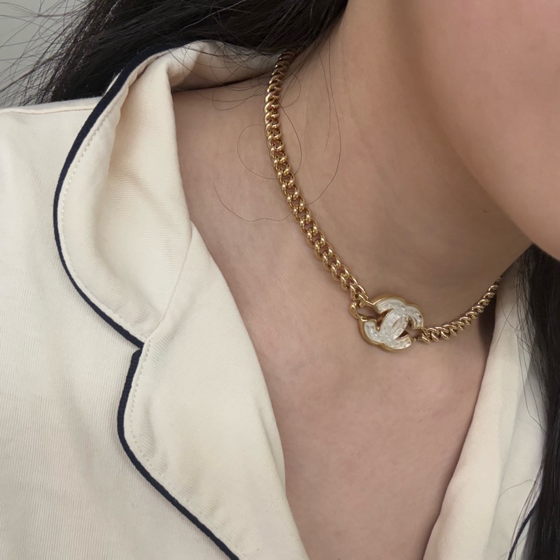 Chanel香奈兒24A高級手工坊系列半透冰糖琉璃金雙C項鍊choker-9
