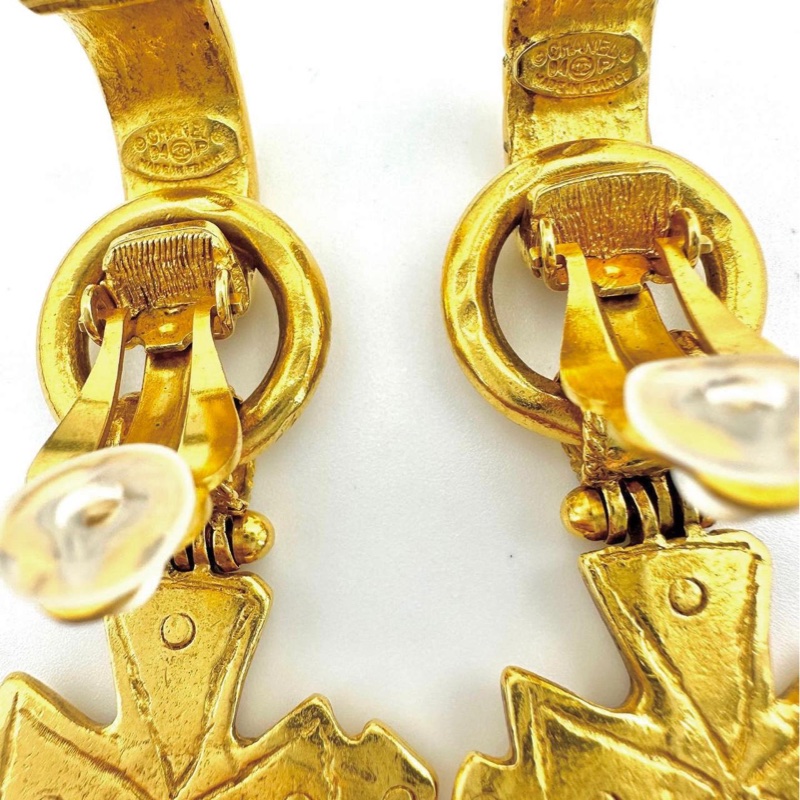 Chanel Vintage 94A 鍍金十字架耳環-2