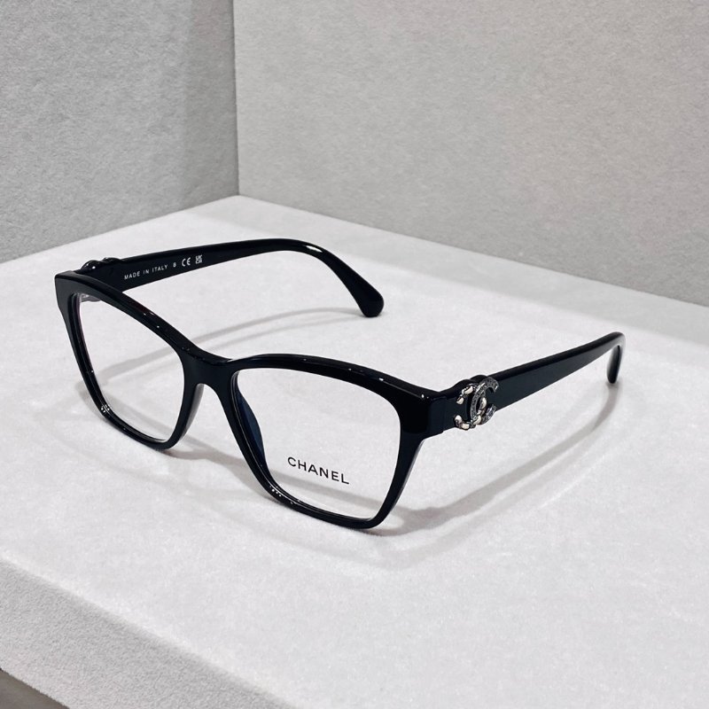 Chanel 3420QB C501 素顏平光眼鏡 孫千同款 logo做了牛仔風拼接 上臉很好看 全新全配-4