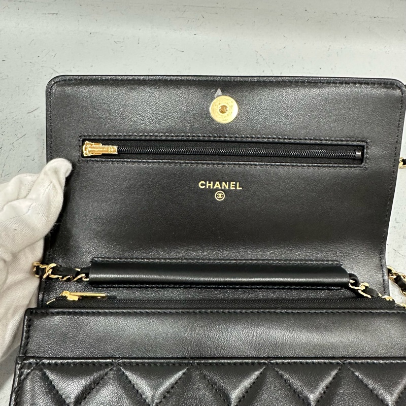 Chanel ap0250 黑羊皮金鏈斜背包woc-15