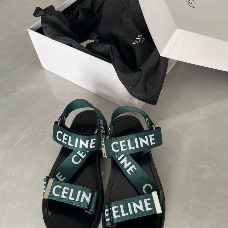 Celine 綠色字母魔術貼厚底涼鞋 全新 僅有閒置痕跡 36號 配件鞋盒 塵袋-0