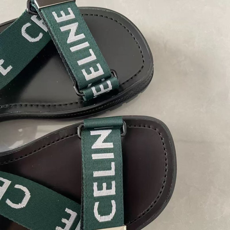 Celine 綠色字母魔術貼厚底涼鞋 全新 僅有閒置痕跡 36號 配件鞋盒 塵袋-1
