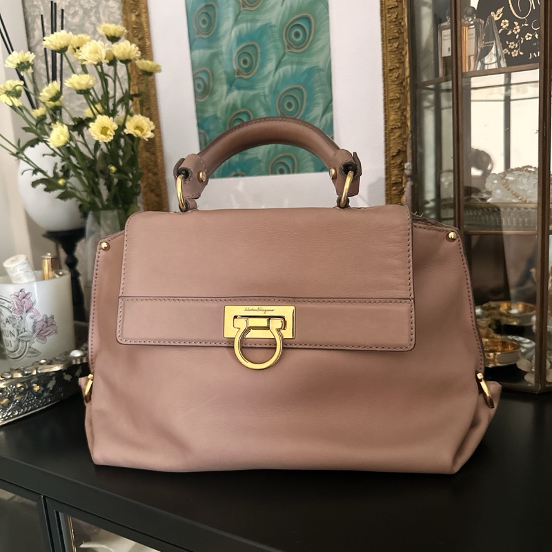 Salvatore Ferragamo SOFIA乾燥玫瑰粉色 羊皮 2way 包包-6