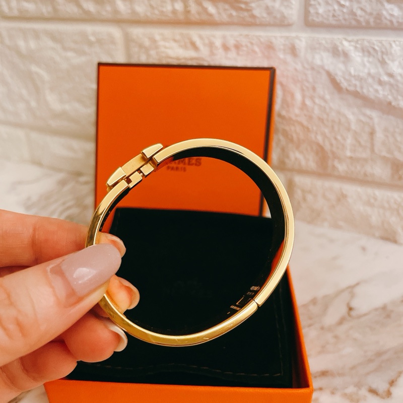 激甜熱銷款黑金配色✨愛馬仕 Hermès Clic H 珐琅手環 黑x金-5
