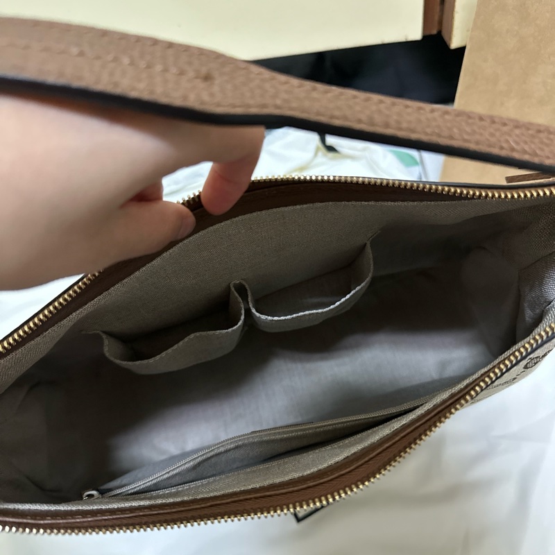 全新古馳經典雙G緹花皮飾邊單柄肩背包 附購買憑證-7