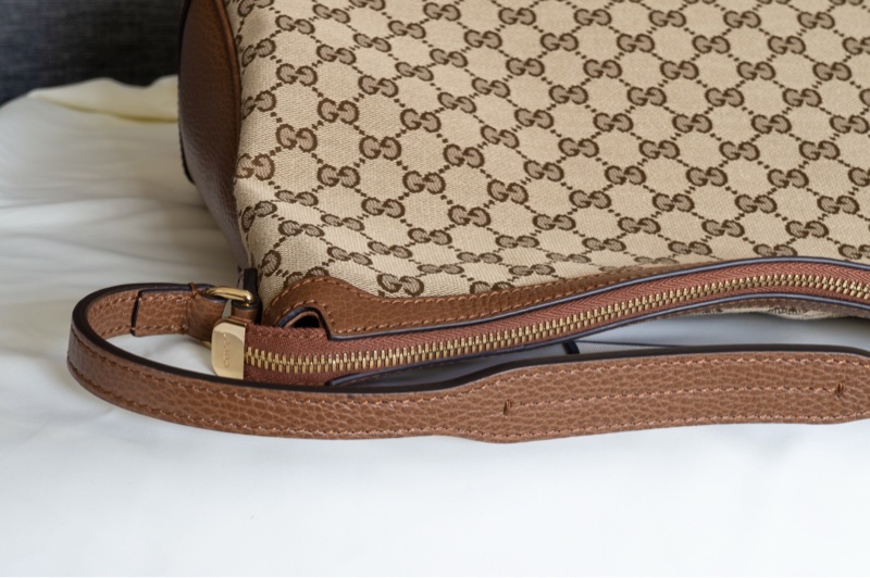 全新古馳經典雙G緹花皮飾邊單柄肩背包 附購買憑證-3