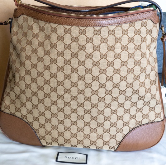 全新古馳經典雙G緹花皮飾邊單柄肩背包 附購買憑證-5