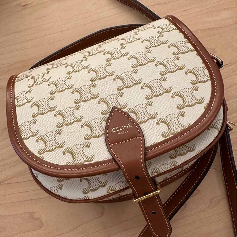 2 手Celine 啡白色 馬鞍包-0