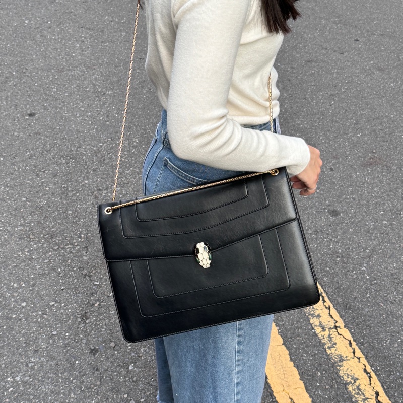 （超稀有！） BVLGARI 寶格麗 「雙鏈高級款」 黑金蛇頭包 專櫃15萬-31